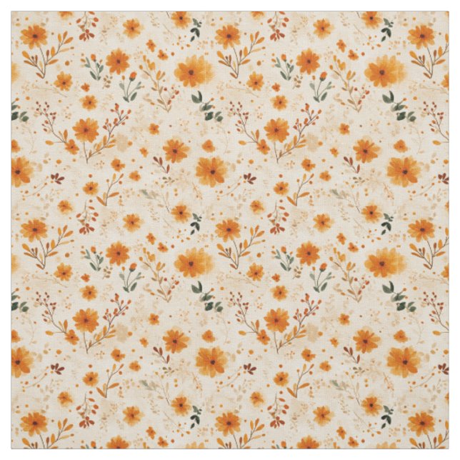 Tissu Fleur sauvage boho florale orange terracotta (Échantillon)