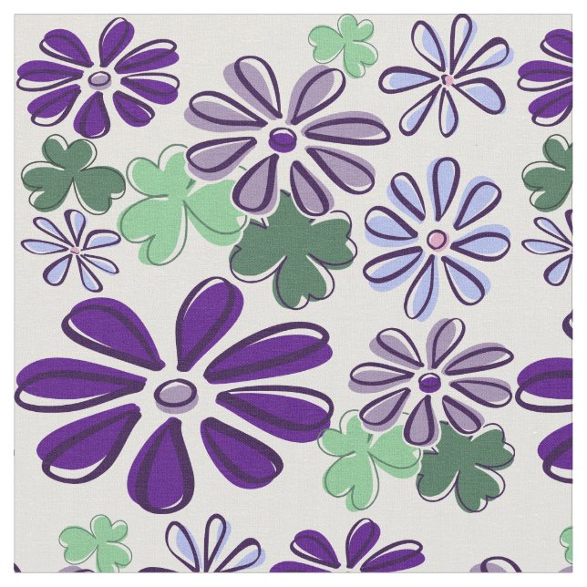Tissu Fleur sauvage et Clover violet et vert (Fermer)