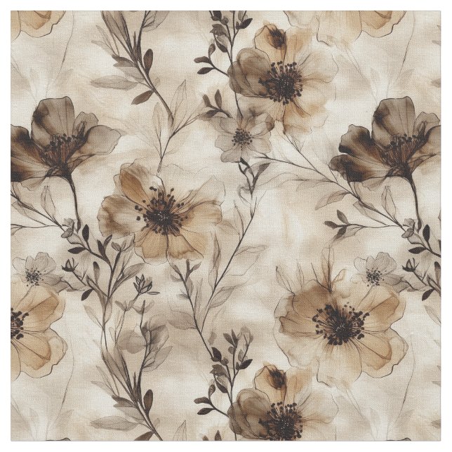 Tissu Fleur sauvage Sepia (Fermer)