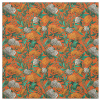 Tissu Fleurie vintage gras orange botanique