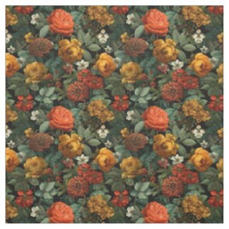 Tissu Fleuris vintage fleuris orange rustique botanique