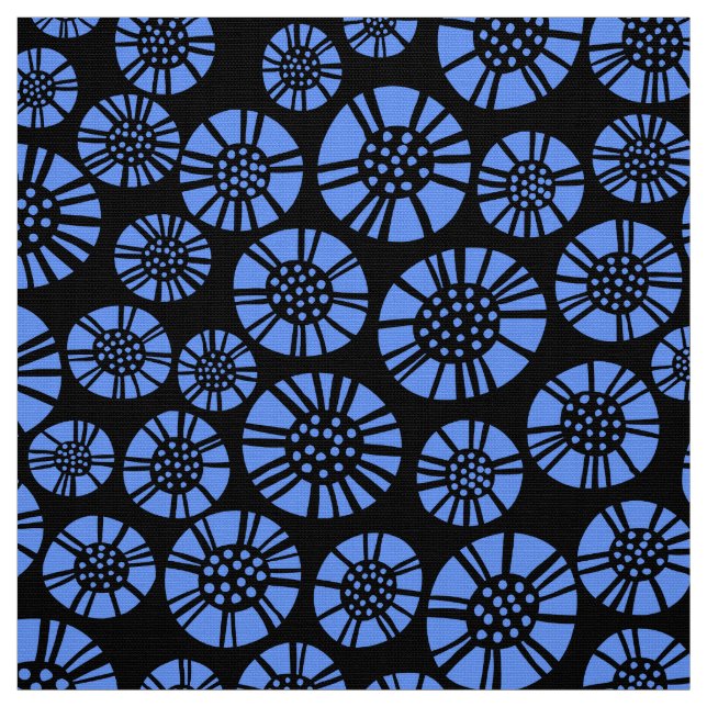 Tissu Fleurs Abstraites 031023 - Bleu bébé sur noir (Échantillon)