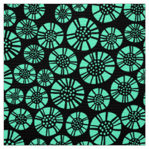 Tissu Fleurs Abstraites 031023 - Turquoise sur Noir