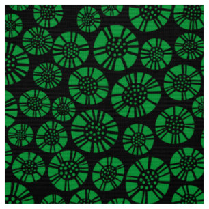 Tissu Fleurs Abstraites 031023 - Vert Herbe sur Fond Noi