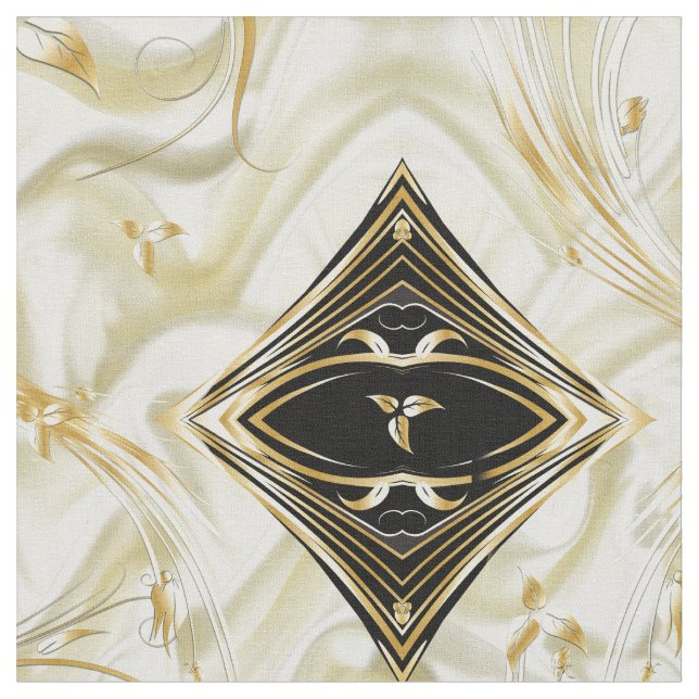 Tissu Fleurs Abstraites d'argent ou d'or sur - Silk & Ar (Fermer)