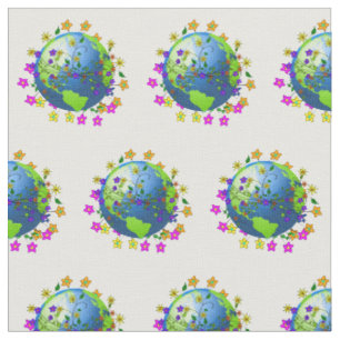 Tissu Fleurs autour de la Terre