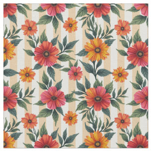 Tissu Fleurs aux couleurs du coucher du soleil et rayure