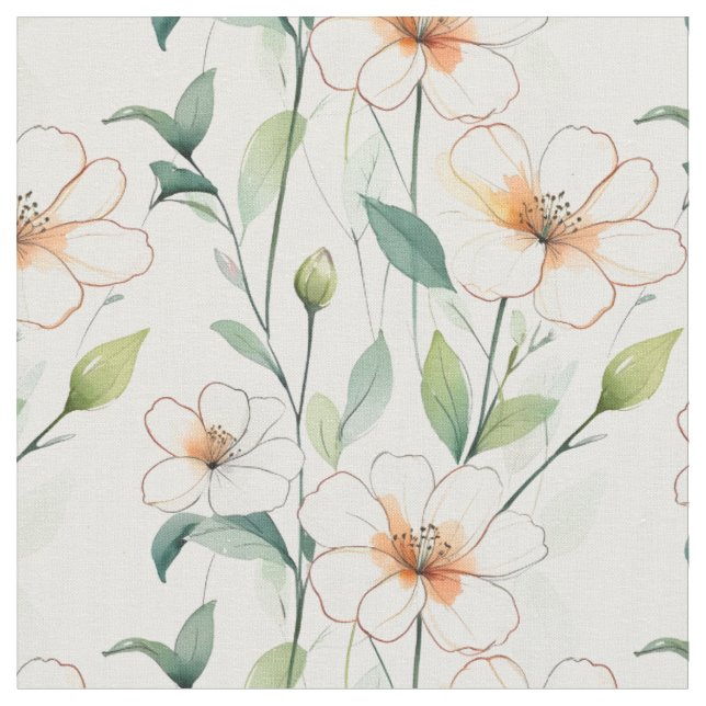 Tissu Fleurs Blanches Aériennes Motif de Verdure Florais (Fermer)