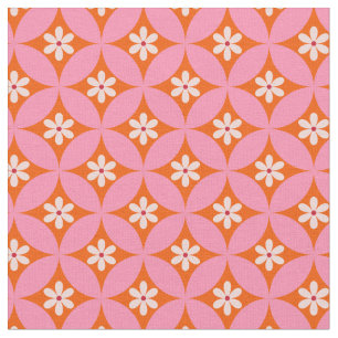 Tissu Fleurs blanches sur Motif des cercles roses du mil