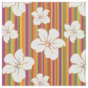 Tissu Fleurs blanches sur un arrière - plan rayé