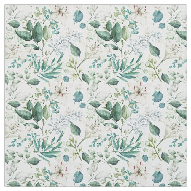 Tissu Fleurs blanches verdure eucalyptus élégant tendanc (Échantillon)