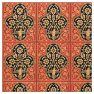 TISSU FLEURS BLEU JAUNE ROUGE DAMASK AVEC DOVE
