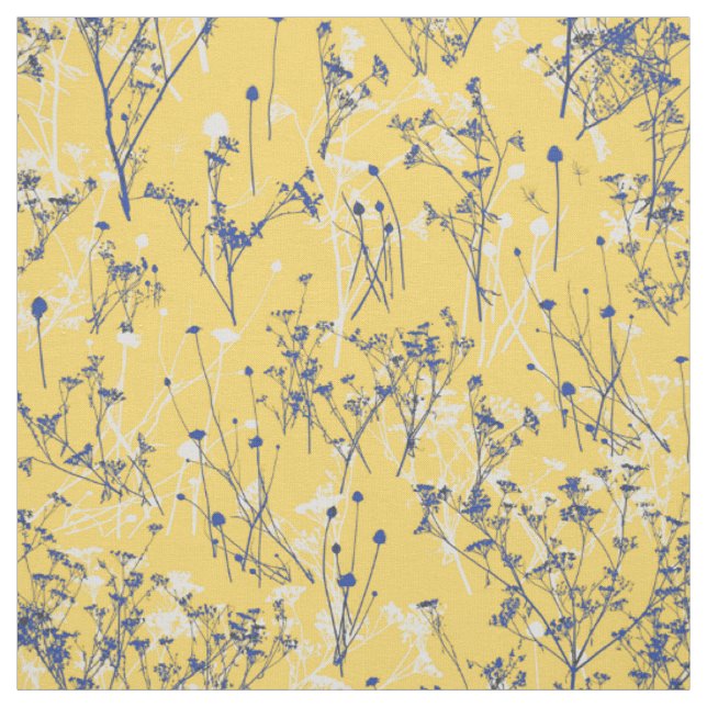 Tissu Fleurs Bleues Élégantes Modernes Mustard Jaune (Échantillon)