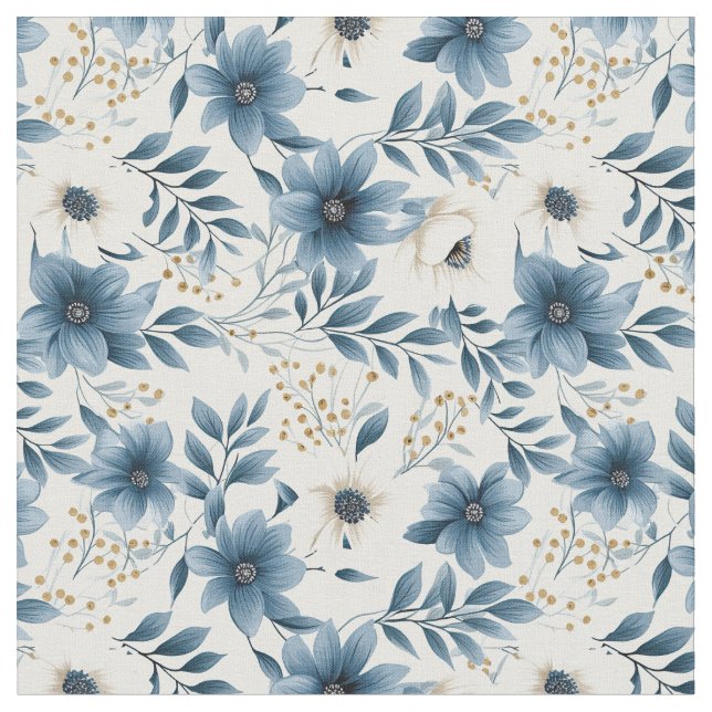 Tissu Fleurs bleues et beiges (Fermer)