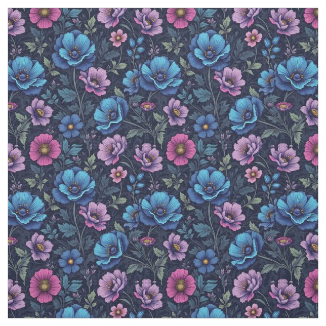 Tissu Fleurs bleues et mauves (Échantillon)