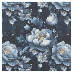 Tissu Fleurs bleues sur bleu foncé