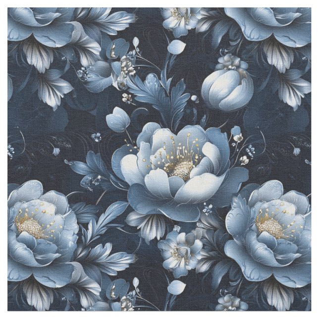 Tissu Fleurs bleues sur bleu foncé (Fermer)
