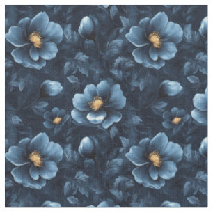 Tissu Fleurs bleues sur bleu foncé