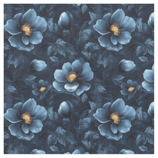 Tissu Fleurs bleues sur bleu foncé (Fermer)