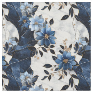 Tissu Fleurs bleues sur marbre