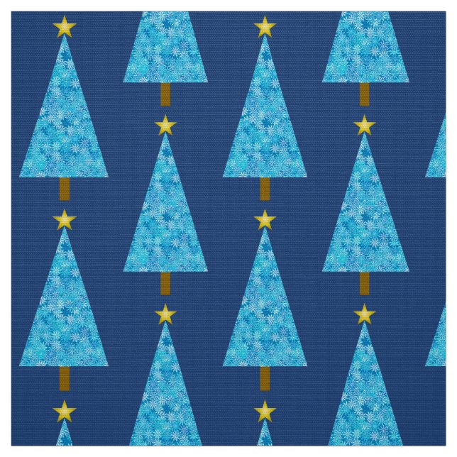 Tissu Fleurs bleues sur un sapin de Noël moderne (Échantillon)
