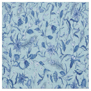 Tissu Fleurs bleues turquoises sur des sculptures textur