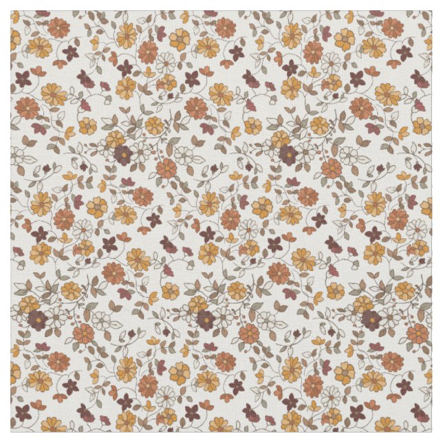 Tissu Fleurs Boho Retro Motif méditerranéen (Fermer)