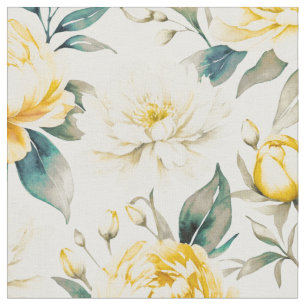 Tissu Fleurs botaniques aquarelles jaunes