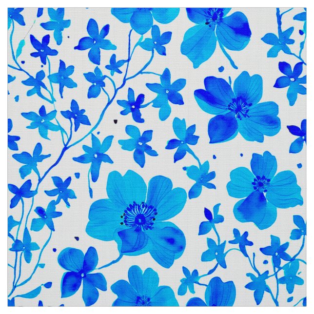Tissu Fleurs botaniques en bleu foncé et blanc  (Échantillon)