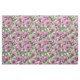 Tissu Fleurs Cosmos roses