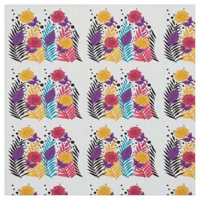 Tissu Fleurs coupées roses et violettes avec pétales com (Échantillon)
