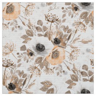 Tissu Fleurs d'anémone blanches et orange.