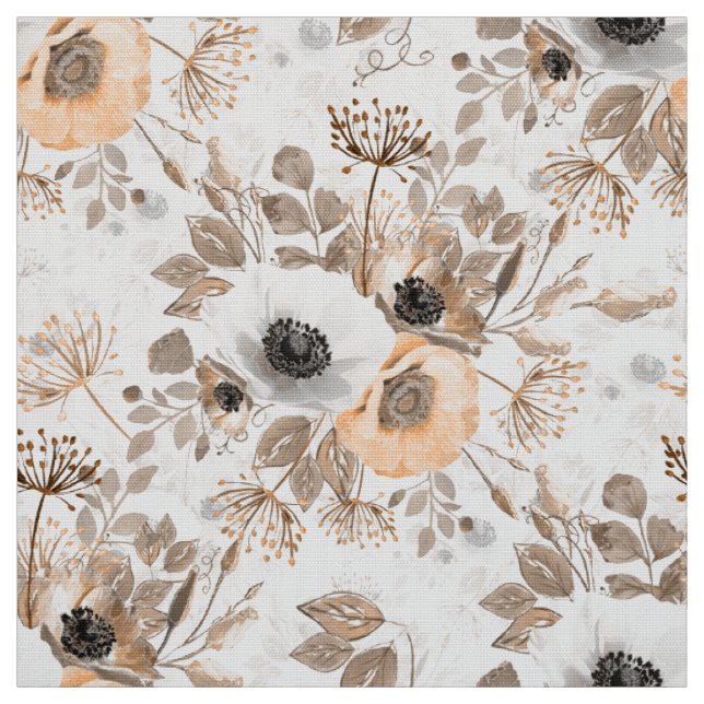 Tissu Fleurs d'anémone blanches et orange. (Échantillon)