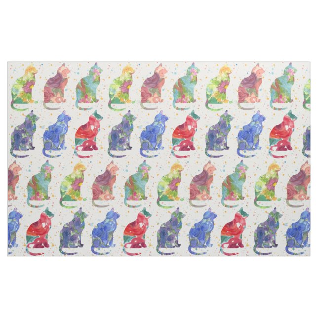 Tissu Fleurs d'aquarelle chats points (Fat Quarter)