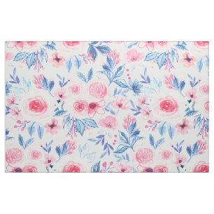 Tissu Fleurs d'aquarelle et feuilles 2