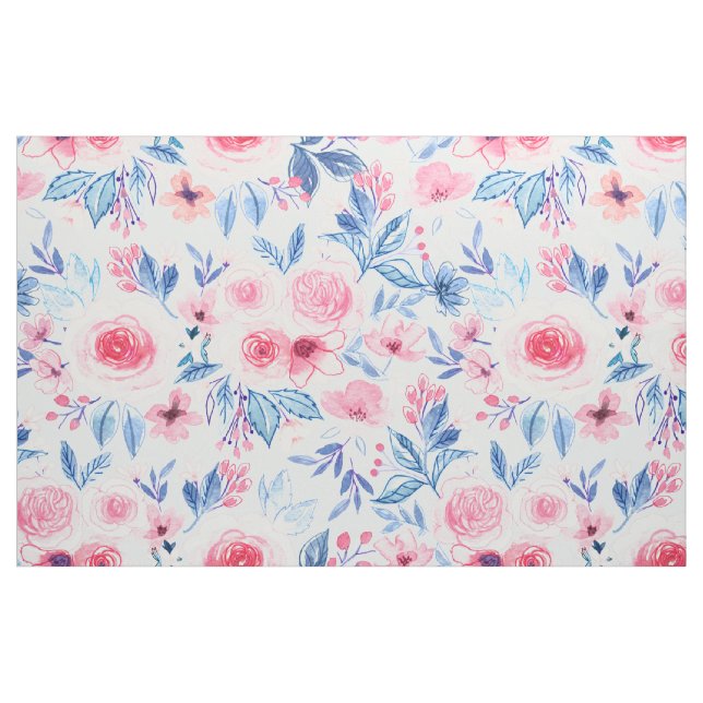 Tissu Fleurs d'aquarelle et feuilles 2 (Fat Quarter)