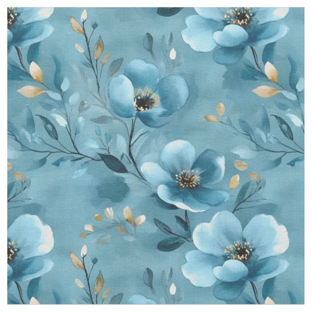 Tissu Fleurs d'aquarelle gris bleu (Fermer)