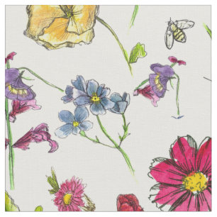 Tissu Fleurs d'aquarelle Plante des abeilles de miel