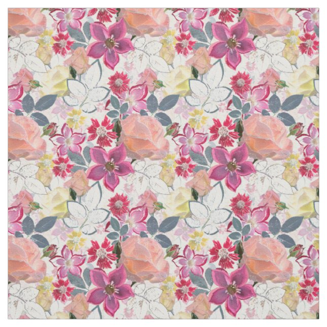 Tissu Fleurs d'aquarelle rose et rouge. (Échantillon)