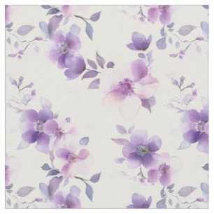 Tissu Fleurs d'aquarelle violette sur blanc