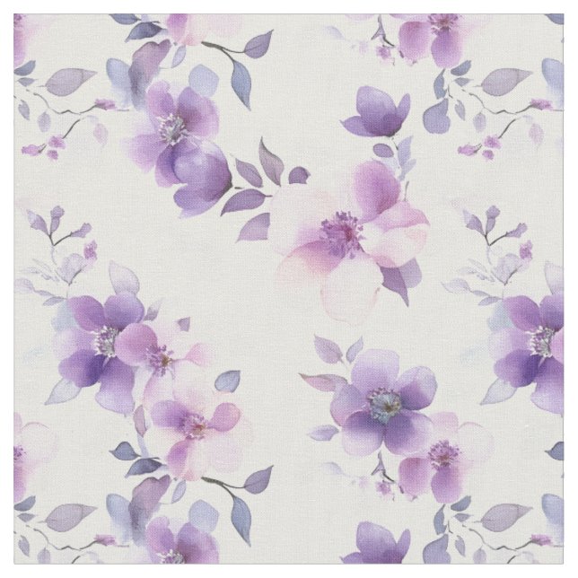 Tissu Fleurs d'aquarelle violette sur blanc (Fermer)