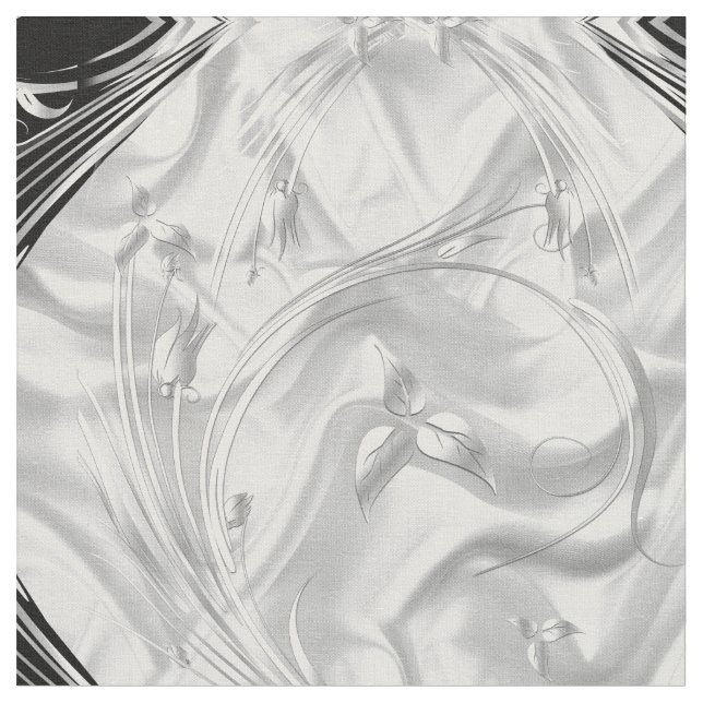 Tissu Fleurs d'argent ou Abstraites sur Noir - Soie & Ar (Fermer)