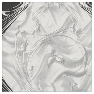 Tissu Fleurs d'argent ou Abstraites sur Noir - Soie & Ar