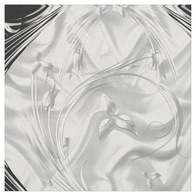 Tissu Fleurs d'argent ou Abstraites sur Noir - Soie & Ar (Fermer)