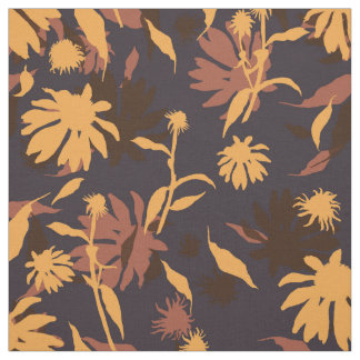 Tissu Fleurs d'automne Motif Floral Orange Bleu