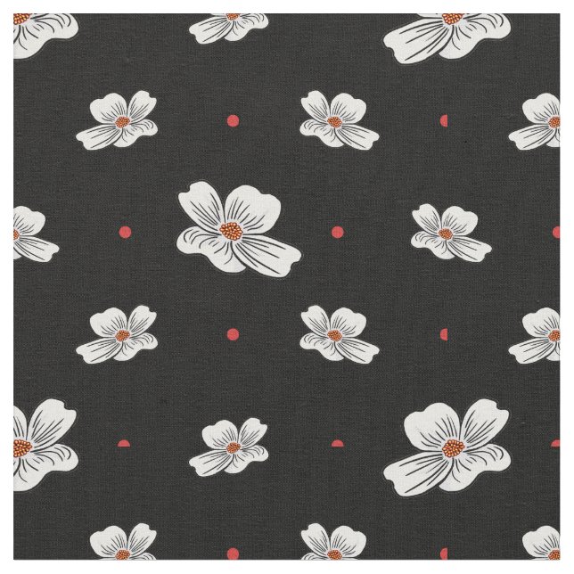 Tissu Fleurs de bois de chien sur noir (Fermer)