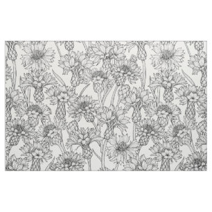 Tissu Fleurs de Cornflowers, fleurs sauvages en noir et