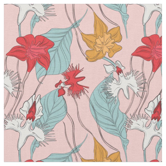 Tissu Fleurs de feuilles d'orchidée (Fermer)