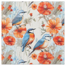 Fleurs de fleurs et fleurs de pavot orangé aux ois
