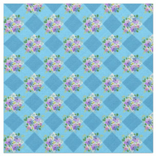 Tissu Fleurs de gingham bleu de campagne